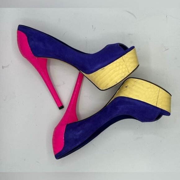 BRIAN ATWOOD Blayne Colorblock Suede Peeptoe Heels Size 7 - Picture 8 of 15
